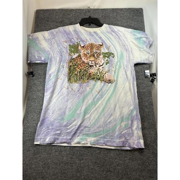 Vtg TieDye Leopard Puff Paint Shoulder Pads, Women's XXL TShirt, Made in USA - Picture 3 of 9